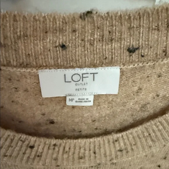 LOFT Speckled Tan Button-Shoulder Sweater - Picture 3 of 4